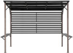  Pergola, Denali, szürke, 282 × 252 cm, magasság: 227 cm, acél szerkezet, polikarbonát tető, fahatású oszlopokkal, időjárásálló (3EXN0023)