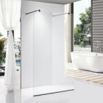 STUXI Milano Light Black falsíkra szerelhető Walk-in zuhanyfal, 140x200 cm, 8 mm vastag vízlepergető biztonsági üveggel, két távtartóval