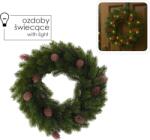 CHOMIK Coroană de Crăciun LED 40 CM 40 L Verde cu Conuri Strălucitoare pe Baterii *9669 (CH-LED9669)