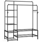 SONGMICS Ruhaállvány, 7 polccal, dupla rúddal, nyitott gardrób, fekete, 116 x 45 x 173 cm (HSR182B01)