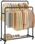 SONGMICS Gurulós ruhaállvány, dupla rúddal, 90 kg-ig, fekete, 110 x 47 x 156 cm (HSR017BH01)