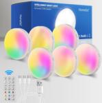 Homelist NL4 LED Vitrin Világítás Távirányítóval, 6 db RGB Éjszakai Lámpa Mozgásérzékelővel, Újratölthető Vezeték Nélküli Lépcsővilágítás Ko