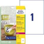 Avery-Zweckform Etikett, 210x297 mm, poliészter, időjárásálló, etávolítható, AVERY ZWECKFORM, fehér, 20 etikett/csomag