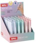 APLI Mini zseléstoll display, 0, 5 mm, nyomógombos, APLI ˝Pocket Gel˝, vegyes pasztell színek