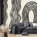 Dovido Tapet linii ondulate alb-negru moderne - 98x66