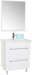 BD Set mobilier baie cu lavoar ceramic, GN0541, front MDF, 2 sertare, 60 cm, picioare cromate reglabile si oglinda baie cu polita GN0551, dreptunghiulara, PAL, alb (S3416,3420,3641) - izocor