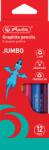 Herlitz Creion grafit cu radiera Jumbo 2B, mina 4mm, set 12 bucati, Herlitz HZ9498360