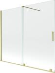 Mexen Velar 2-szárnyú, toló, 180 x 150 cm-es fürdőkádon lévő paraván, átlátszó, arany kefe - 896-180-000-01-55