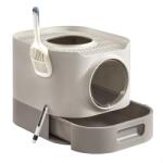 Brius Litiera pisici xxl cu capac tava extensibila accesorii, 54x43x40 cm, design igienic, gri deschis (EZ-PPT002G01)