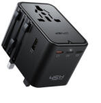 Acefast Z8 GaN 45W Utazó Adapter 3x USB-C + 2x USB-A Utazó Fali Töltő 2500W-os AC Aljzattal - Fekete