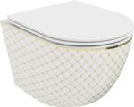 Mexen Lena Rimless WC csésze lassan záródó slim ülőkével, duroplast, fehér/arany kockás minta - 30224009