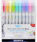 Zebra Ecsetirón készlet, 0, 5/0, 7 mm, kétvégű, ZEBRA "Mildliner Brush&Marker", 10 különböző szín (TZ79101) - tintasziget