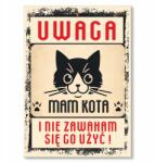 SteelPoster Fém poszter figyelem macska Tábla Tepsi 42 x 59, 4 cm +ajándék (plakat dekoracyjny, metalowa tablica, szyld)