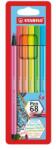 STABILO Filctoll készlet, 1 mm, STABILO ˝Pen 68˝, 6 neon szín