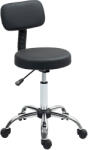 HomCom Taburet cu Roți, Rotativ 360°, Reglabil pe Înălțime, Piele Ecologică, Metal, 46x51x78-93 cm, Negru | Aosom Romania (503-032V00BK)