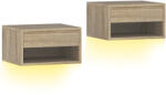 HOMCOM Set 2 Noptiere Suspendate cu LED Integrat și Reglabil prin Aplicație, Sertar și Raft, 37x32x21 cm, Nuanță de Lemn | Aosom Romania (83D-102V00ND)