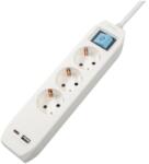 Spacer PP-3-30-TC-USB elosztó, USB C-típus x1, USB x 1, 3.1A, 3 aljzat, kapcsoló, gyermekvédelem, 16A, 3m, szürke/fehér (PP-3-30-TC-USB)
