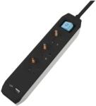 Spacer PP-3-45B-TC-USB elosztó, USB C-típus x1, USB x 1, 3.1A, 3 aljzat, kapcsoló, gyermekvédelem, 16A, 4.5m, fekete (PP-3-45B-TC-USB)