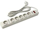 Powerton Prelungitor cu protecție la supratensiune, 3 m, 6 prize, alb, indicator LED, Powerton (WPAKX60)