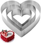 QEEYON Szív Tortaforma Szett - 3 db Rozsdamentes Acél Szív Tortenring Sütőkeret Kekszekhez és Rétegelt Tortákhoz, 4, 6 és 8 colos, Ezüst