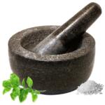 Jade Temple Kőmozsár törővel készletben, tömör gránit, 13 cm átmérő, 7 cm magasság, szürke