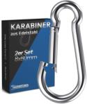 GarsIDURO Rozsdamentes Acél Karabiner 2 db - 8x80 mm DIN 5299 Szabvány, Tűzoltó Karabíner Patenttal, Kulcskarikához és Kutyapórázhoz