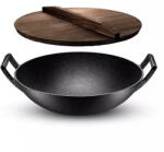 Perfect Home Hagyományos Kínai Öntöttvas Wok Fa Fedővel Nagy, 36, 5 cm