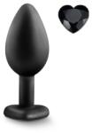 Mokko Toys Plug Anal Brighty Small din Silicon cu Cristal Inima Neagra, Negru, Waterproof, 7 cm