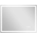 HomCom Fürdőszobai tükör LED világítással, 80cm x 60cm órával, ezüst színű (834-850V05SR)