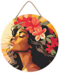 Figured Art Set goblen cu diamante rotund, pe lemn, Coronita de flori, O30cm (DP-RFA041)