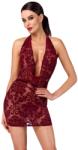 Noir Kink Royal Rochie Mini Transparentă cu Catifea, Roșu Burgundy - Roșu , XL
