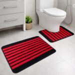 Kotonia Home Set 2 covorase baie - cu membrana antiderapanta, 100% fibre sintetice, rosu, 50×40 cm, 50×80 cm, Sandy Larissa (004422) Covor baie