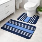 Kotonia Home Set 2 covorase baie - cu membrana antiderapanta, 100% fibre sintetice, albastru, 50×40 cm, 50×80 cm, Sandy Lyuba (004419) Covor baie