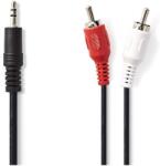 Nedis CAGP22200BK50 sztereo audio kábel, 3.5 mm JACK - 2 RCA csatlakozó, 5 m, Fekete (CAGP22200BK50)