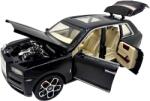 Che zhi Machetă metal Rolls Royce Cullinan 1: 24 de lux negru cu efect de fum lumini sunete uși/capotă/portbagaj funcționale și mecanism pull back (JPT)