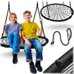 Neo-Sport Leagăn tip cuib, Neo-Sport NS-104, negru, diametru: 100 cm, rezistent la apă, înălțime reglabilă a corzilor: 90-160 cm, cadru din oțel, frânghie tip plasă de păianjen din poliester, capacitate de încă Leagan