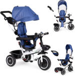 ECOTOYS Tricicletă cu trei roți, ECOTOYS YM-BT-2, albastru, scaun rotativ, copertină parasolar detașabilă, mâner parental de ghidare, centură de siguranță în 5 puncte, cotiere, roți din spumă EVA durabile, ca