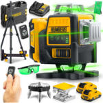 Humberg Nivelă laser, Humberg HM-171, negru/galben, 16 linii, fascicul verde, rază 50 m, auto-nivelare, IP54, cu telecomandă, în geantă de transport, cu trepied, cu acumulator, 2 × Li-Ion 12 V, 1800 mAh