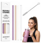 Berdsen Set de paie, Berdsen, 4 buc, mov/bej/alb/transparent, 29, 5 cm, reutilizabile, fără BPA, compatibile cu mașina de spălat vase, cu perie de curățare