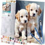 Massido Set de pictură după numere, Massido, model căței, 40 x 50 cm, multicolor, pânză, cu vopsele acrilice și pensule, cu agățători de perete