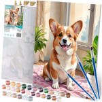 Massido Set pictură pe numere, Massido, model cățeluș Corgi, 40 x 50 cm, multicolor, suport din pânză, numerotată, cu pensule și vopsele