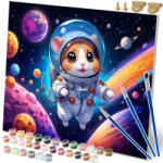 Massido Set pictură pe numere, Massido, model hamster astronaut, 40 x 50 cm, multicolor, pânză numerotată, 3 pensule, vopsele acrilice, cu agățători