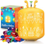 Ricokids Heliu pentru umflarea a 50 de baloane, Ricokids, galben, butelie cu heliu 0, 42 m3, cu 50 baloane în culori mixte, panglică 60 m, butelie de unică folosință, portabil, cu reductor de presiune