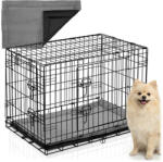 Pethaus Cușcă de interior pentru câini, Pethaus PH-200, negru, 75, 5 x 47, 5 x 54 cm, pliabilă, cu 2 uși, cadru din oțel, tavă din plastic detașabilă, mâner de transport, pentru câini de talie mică, mărime S,