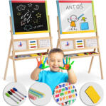 Ricokids Tablă de desen magnetică, Ricokids, 104 x 67 x 38 cm, cu două fețe (magnetică și cu cretă), rotativă, cu ceas și abac încorporate