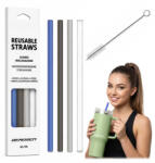 Berdsen Set paie, Berdsen, 4 buc, albastru/gri/negru/transparent, 29, 5 cm, reutilizabile, fără BPA, lavabile la mașina de spălat vase, cu perie de curățare