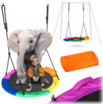 Neo-Sport Leagăn tip cuib, Neo-Sport Swingo XXL, negru/multicolor, diametru: 120 cm, rezistent la apă, înălțime reglabilă a corzilor: 137-179 cm, cadru din oțel, poliester Oxford 600D, capacitate de încărcare:  Leagan