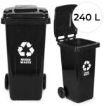 MULTISTORE Container de deșeuri din plastic, pubelă comunală de exterior, Multistore MO-240G-1-K, 240 l, negru, deșeuri mixte, roți cauciucate, rezistent la UV, plastic HDPE, capac blocabil