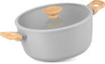 Magic home Cratiță, MagicHome, Harmony, 28 cm, 5, 9 l, gri deschis, cu capac de sticlă, antiaderentă, cu strat ceramic, compatibilă cu inducție, lavabilă în mașina de spălat vase