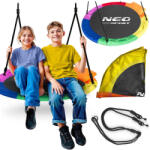 Neo-Sport Leagăn tip cuib, Neo-Sport Swingo, negru/multicolor, diametru: 105 cm, impermeabil, înălțime reglabilă a frânghiei: 137-179 cm, cadru din oțel, căptușit, poliester Oxford 600D, capacitate de încărcare Leagan